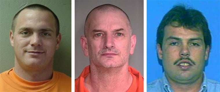 FILE - In this combination of undated photos provided by the Mohave County Sheriff's Office, Tracy Province, left, John McClusky, center, Daniel Renwick are shown. New Mexico State Police spokesman Peter Olson said  Province, McCluskey and Casslyn Welch, who helped them escape, have been linked to a couple's killing. Renwick was arrested in Colorado on Aug. 1.   Federal agents on Monday, Aug. 9, 2010, captured one of two inmates who escaped from an Arizona prison as he walked, armed with a handgun and a hitchhiking sign, in Wyoming, and were still hunting for the other fugitive and a suspected accomplice.  Federal agents on Monday captured one of two inmates who escaped from an Arizona prison as he walked, armed with a handgun and a hitchhiking sign, in Wyoming, and were still hunting for the other fugitive and a suspected accomplice.  (AP Photo/Mohave County Sheriff's Office,File)